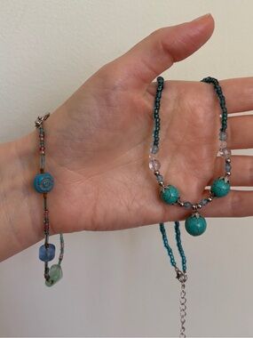 Blue Beaded Necklace and Bracelet Bundle